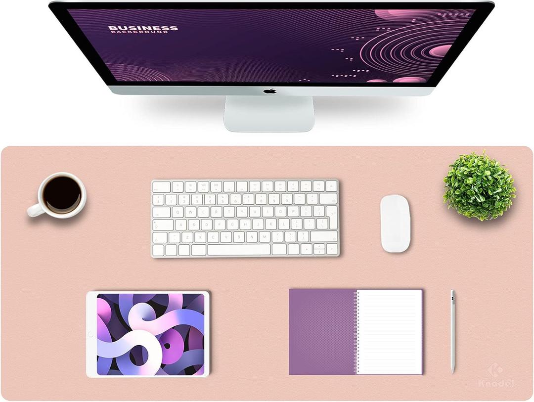 K KNODEL Large Office Leather Desk Mat, Mouse and Keyboard Pad, Computer and Laptop Mat, Desktop Protector and Cover, Writing Pad and Blotter (35.4"x17", Pink)