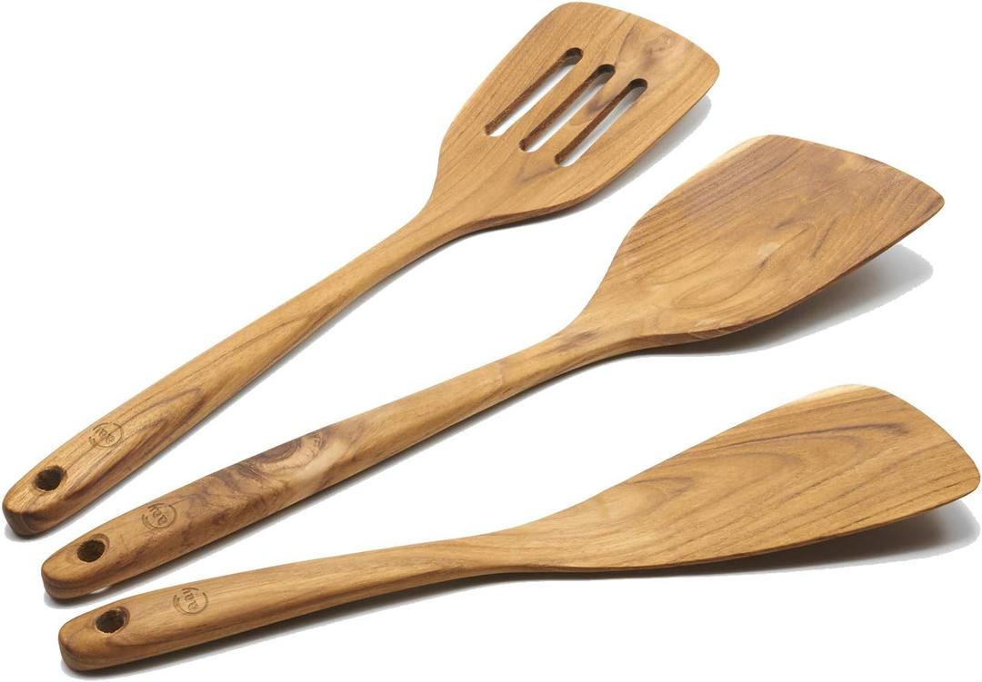 FAAY 3-in-1 Wooden Spatulas, Kitchen Utensils, Cooking Utensil, 100% Healthy Utensils from High Moist Resistance Teak, Eco-Friendly Wood Spatula for Non Stick Cookware