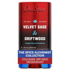 Old Spice Aluminum Free Deodorant for Men, The Spice Alchemist Collection, 24/7 Cologne Infused Scent, No Trade Off Formula, Free of Parabens & Phthalates, Velvet Sage + Drift Wood Scent, 3.0 oz