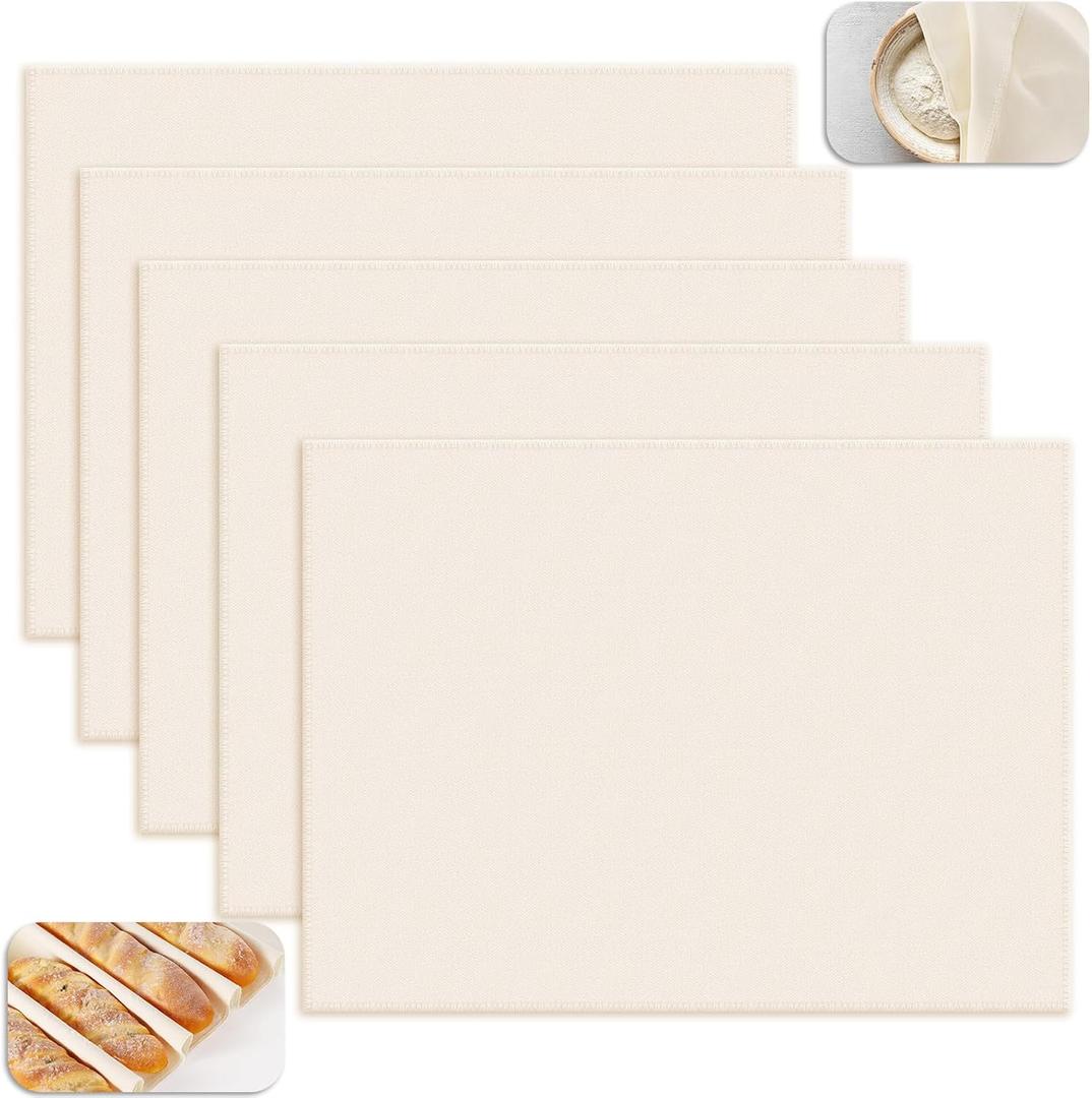 5 Pack 35"x 26" All-Cotton Tea Towels for Baking Sourdough, Thickening 285 gsm Flour Sack Towels for Bread Proofing, Unbleached Bread Towels for Proofing for Dough Raising Baguettes
