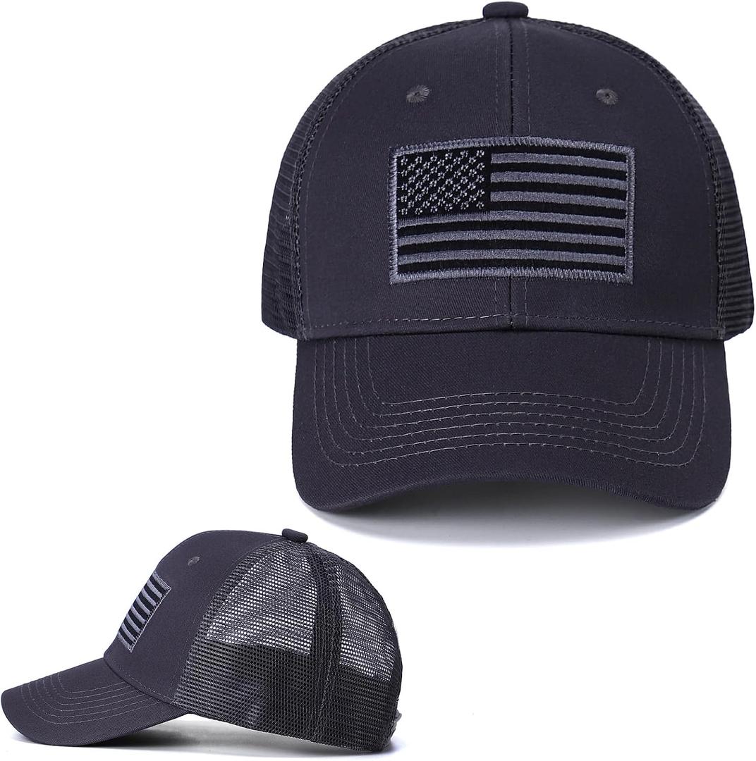 American Flag Hat, Adjustable Fit USA Baseball Cap for Men Women, Outdoor Ball Caps Mesh Snap Embroidered Cap (Gray)