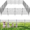 10 Panels No Dig Decorative Outdoor Garden Fence for Yard, 24 in(H) X 20 ft(L) Animal Barrier Fencing Rustproof Metal Wire Panel Border for Dog, Rabbits, and Patio Temporary Ground Stakes