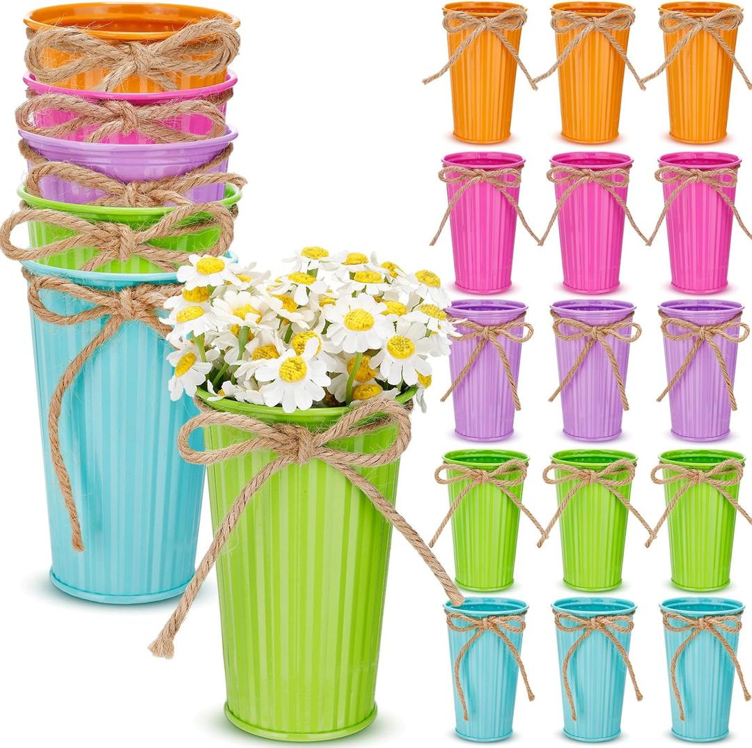 20 Pack 4.3 Inch Galvanized Metal Flower Vases Bulk Small Floral Flower Bucket Rustic Vintage Farmhouse Vases for Centerpiece Country Wedding Party Decor Western Home Table(Bright Color)