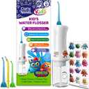 GuruNanda Kids Water Flosser – Portable Oral Irrigator for Children Ages 6+, 4 Gentle Modes, 4 Nozzles, 2-Min Smart Timer, Cordless, BPA-Free, Monster Frens Theme Kids Floss for Braces, Sensitive Gums