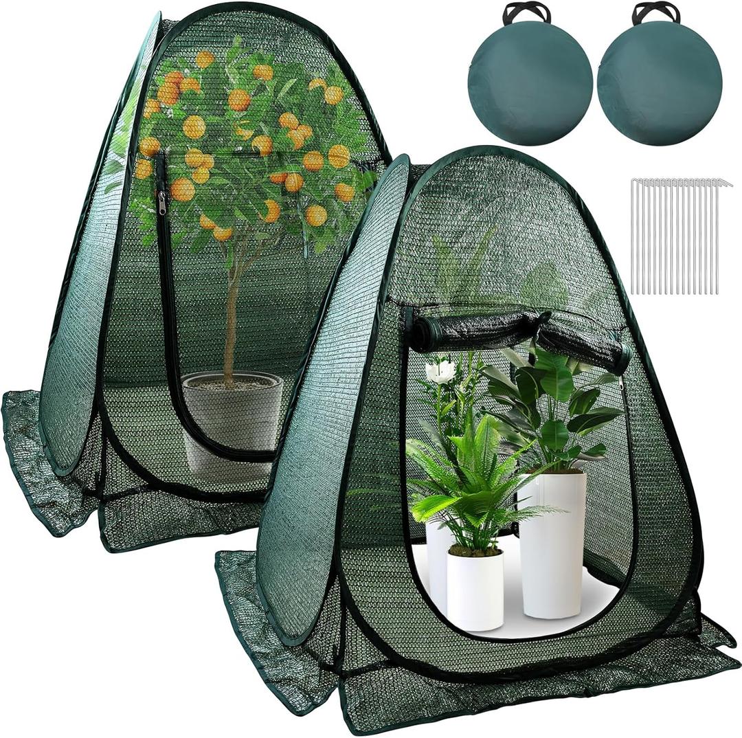 2 PCS Pop up Plant Cover Tent for Outdoor Plants, Large Plant Shade Tent 80% UV Resisitant Sunblock Shade Cloth Net Zipper Door Garden Pest Guard Plants Sun Protection with Stakes, 28 x 28 x 32 Inch