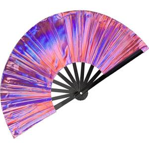 Clack Fans for Drag Queen Shows - 13" Foldable Large Hand Fans for Women with Loud Popping Clapping Sound - Perfect for Boots on The Ground Line Dancing Dance Rave EDM Festivals (Laser Red)