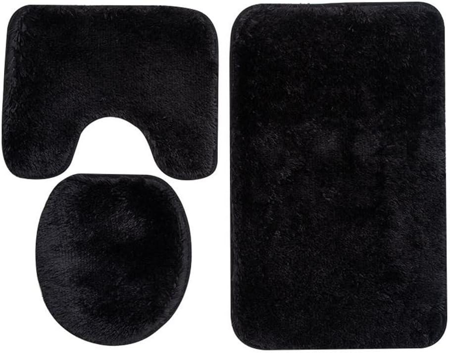 Soft Bathroom Carpet 3 Piece Bathroom Rugs and Mats Set Bath Mats Set with U-Shaped Toilet Floor Mat Rugs andToilet Lid Cover Mat (Black)