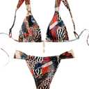 QJQ Women's 2 Piece Cheeky Bikini Sets Leopard Print Tie Back Bathing Suit Sexy Triangle Swimsuit Leopard Small