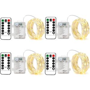 4 Pack Battery Operated Fairy String Lights, 8 Modes 5M Silver Wire with Remote & Timer - 50 LEDs Waterproof for Bedroom, Wedding, Christmas, Party Decorations (4Pack(3AAA,not included)Warm White)