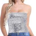 Alivila.Y Fashion Womens Sparkling Sequins Stretch Party Clubwear Tube Top (One Size, Silver)