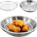 9.8" Kitchen Oil Filter Tray - Stainless Steel Air Fryer Mesh Pan, Draining Basket Accessories for Fried Food, Net Strainer Colander for Barbecue, Grill, Vegetable, Dessert (Silver)