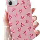 2 x Skyseaco for iPhone 12 Case Cute Love Heart Design Aesthetic Pattern Phone Case for Women Girls Soft Slim TPU Shockproof Phone Cover, Pink