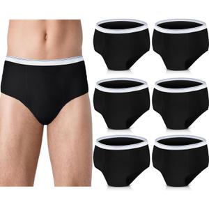 Blosssound 6 Pack Men's Incontinence Underwears Reusable Washable Leak Proof Underwears Protection Incontinence Briefs Men Bladder Control with Super Absorbency for Men, 150ml (Black,Medium)
