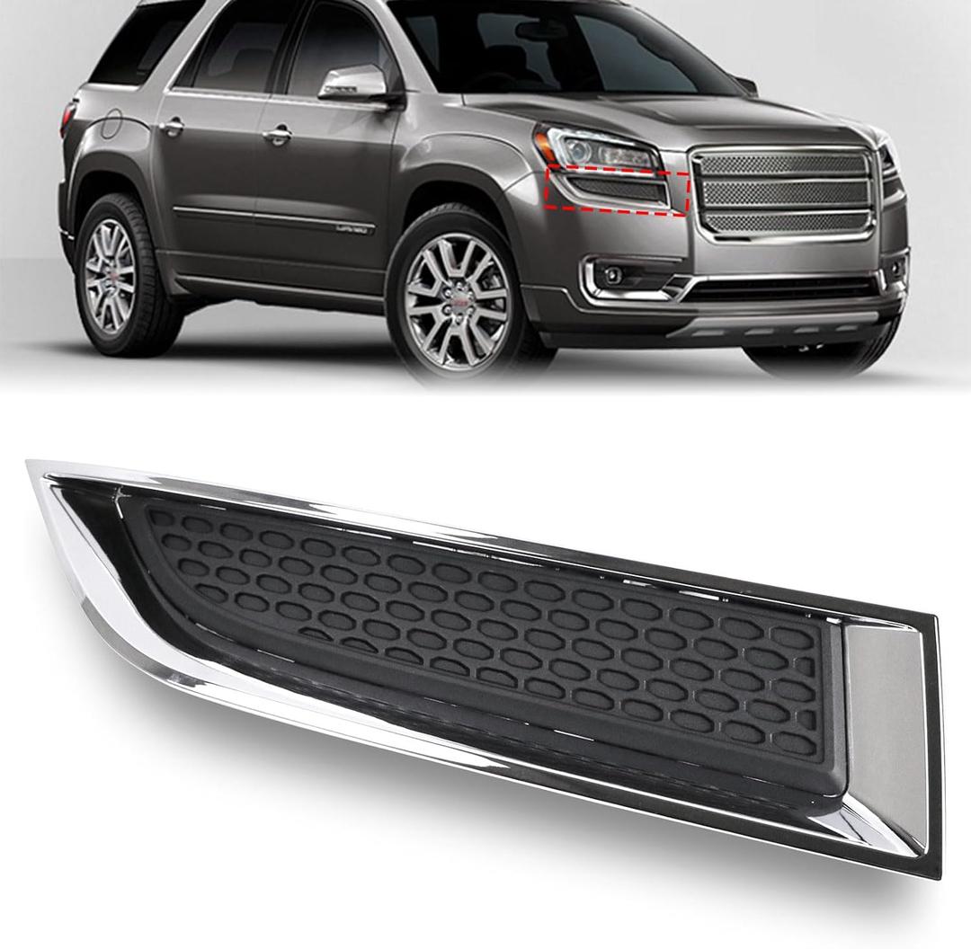 Fog Light Grille Cover Compatible with 2013-2016 GMC Acadia 2017 Limited Right Passenger Side Bumper Cover Grille With Chrome Molding Front Upper Mounts Below Head Light # GM1039155 20982400
