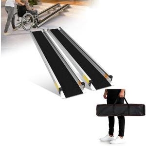 7FT Portable Adjustable Wheelchair Ramp-600LBS Heavy-Duty, High-Strength Aluminum Alloy Telescoping Portable Wheelchair Ramps Triple Anti-Slip Ideal for Home Steps, Threshold, Doorways(2 Pack)