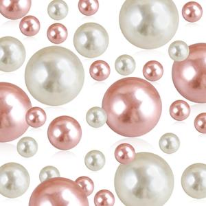 100 Pcs Beads Pearls Vase Fillers, No Hole Faux Pearl for Centerpieces Vase Fillers, Party Wedding Home Makeup Table Decor (Cream+Rose Gold 8/14/20mm)