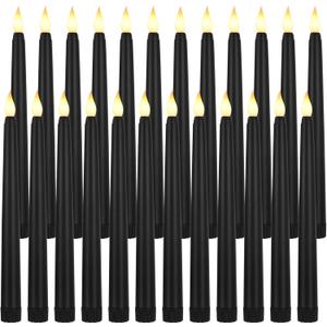 Baquler 24 Pcs 8.5 Inch Black LED Flameless Taper Candles Bulk Battery Operated Taper Candles Flickering Candlesticks for Wedding Church Holiday Table Decoration