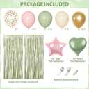 Pink and Green Birthday Decorations, Sage Green Pink Sand White Gold Balloons Happy Birthday Banner Fringe Curtains Butterfly Hanging Swirls Circle Dots Tassels Pompoms for Women Girls Party Supplie