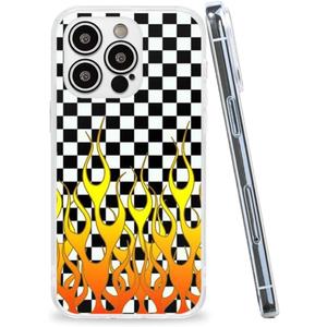 Phone Case Compatible with iPhone 12 Mini Case Shock White Checkered Flames Transparent Case