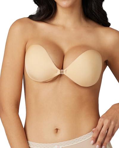 Niidor Adhesive Sticky Invisible Bras: Backless Strapless Push-up Bra with Silicone Cups for Wedding, Party, Dress Light Nude