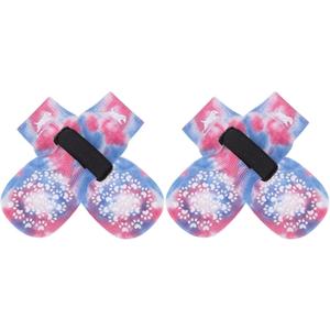 EXPAWLORER Anti Slip Dog Socks to Prevent Licking Paws, Dog Shoes for Hot Pavement, Dog Booties for Small Medium Large Senior Dogs, Traction Control Boots & Paw Protectors for Hardwood Floors (Large (4 Count), Blue and Pink)