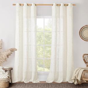 LAMIT Cream Linen Curtains 84 Inch Length 2 Panels for Living Room, Light Filtering Boho Window Treatments Semi Sheer Neutral Vertical Drapes with Bronze Grommet for Bedroom, 38 X 84 Inch