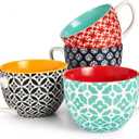 DOWAN Mosaian Soup Mugs, 24oz Large Coffee Mugs Set of 2, Soup Mugs With Handles, Ceramic Mugs for Soup/Coffee/Cereal/Latte, Thanksgiving and Christmas Gifts for Family and Friends (Vibrant Color)