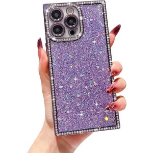 Owncase for iPhone 14 Pro Max Case Glitter, Crystal Diamonds Shiny Bling Sparkly Electroplated Edge Shockproof Soft TPU Bumper Phone Case for Women Girls, Purple