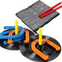 Outdoor Indoor Rubber Horseshoes Set - Win SPORTS Includes 4 Horseshoes,2 Pegs,2 Rubber Mats,2 Red Plastic dowels,Beach Games Perfect for Tailgating,Camping,Backyard,Fun for Kids Adults (Orange&Blue)