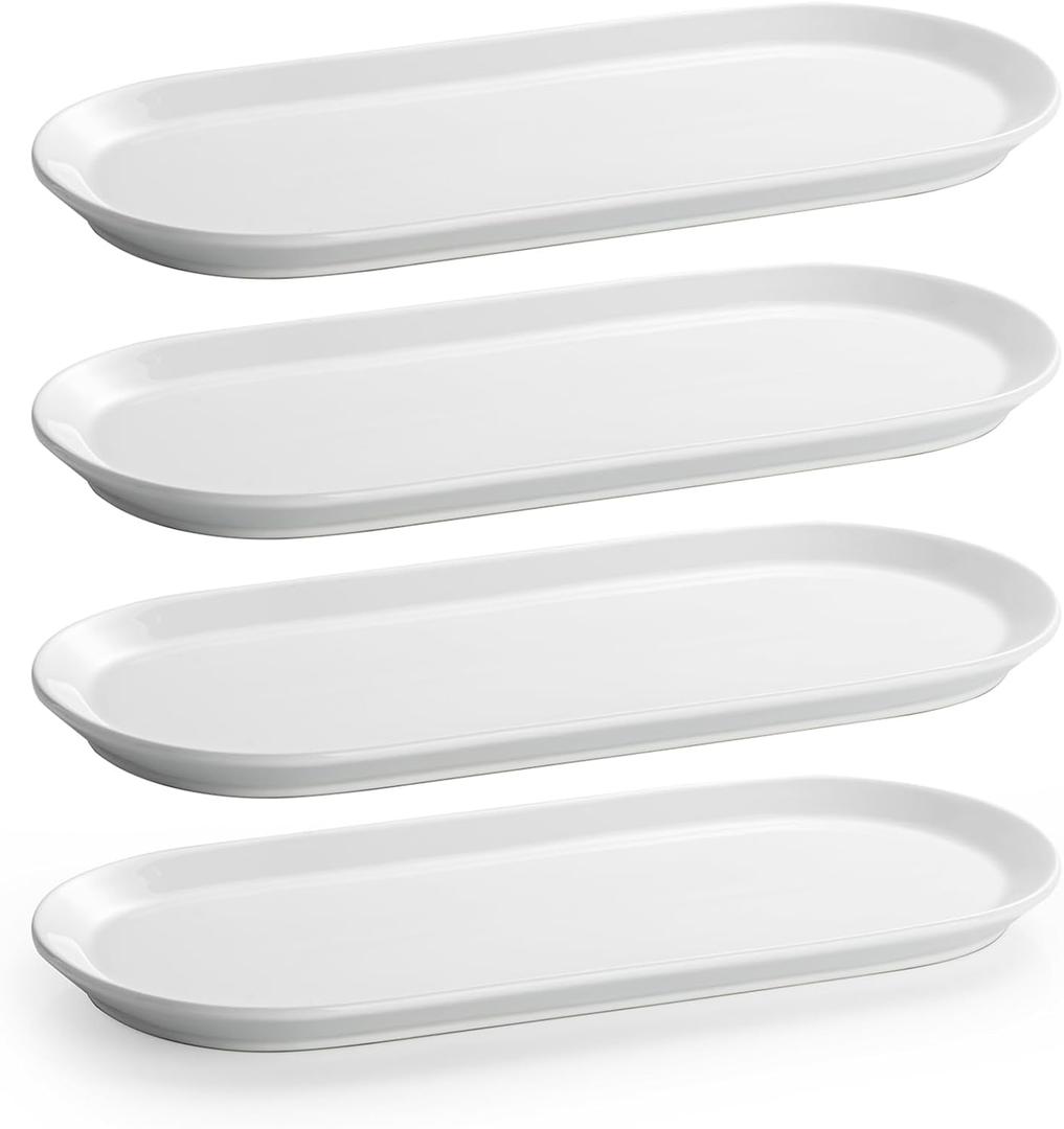 Ceramic Oval Serving Platters Set of 4, 13 Inch White Porcelain Serving Trays for Appetizers, Sushi, Charcuterie, Desserts & Side Dishes, Microwave Dishwasher Oven Safe