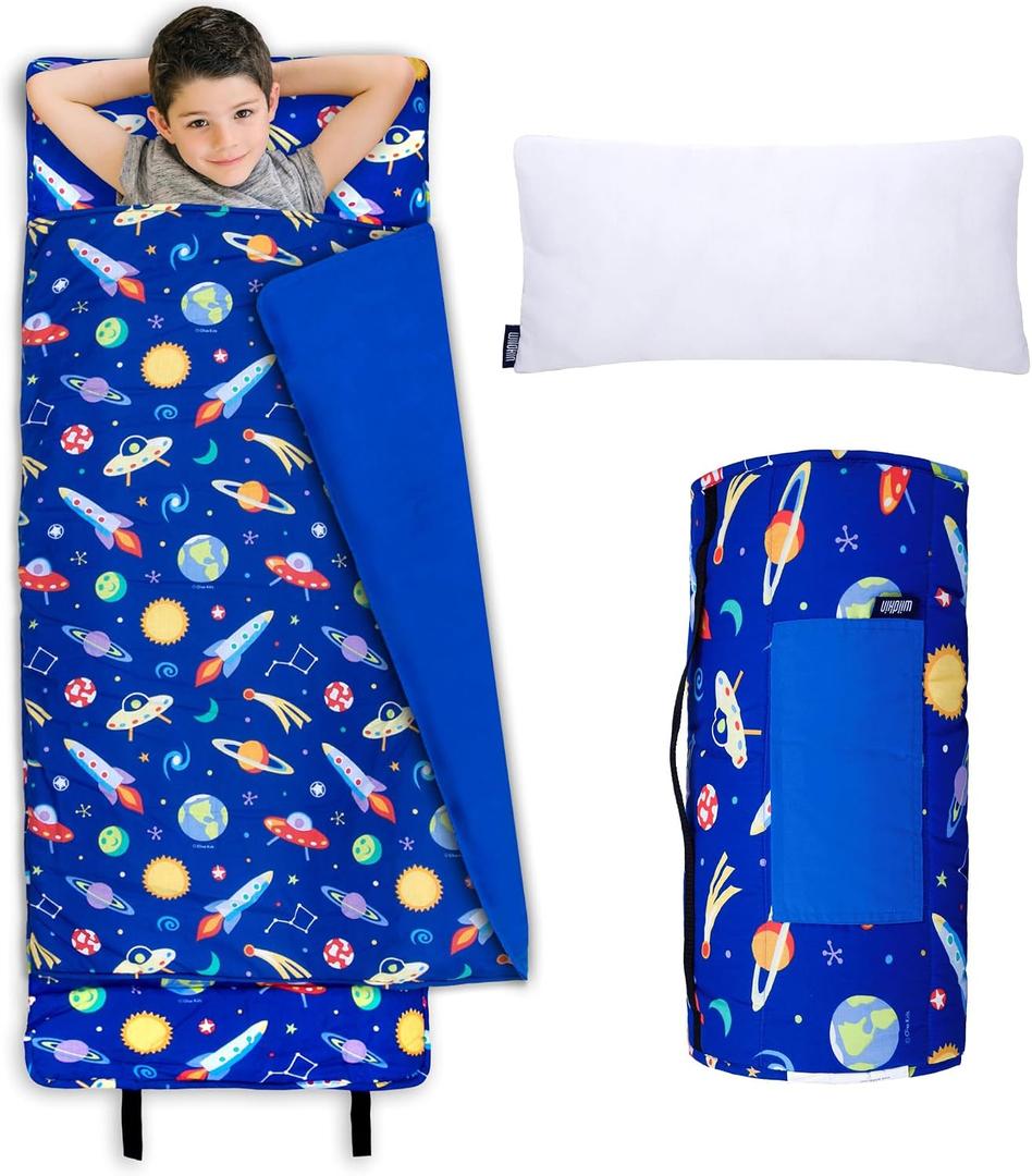 Wildkin Kids Original Nap Mat Cozy Kids Sleep Mat with Pillow, Ideal for School & Travel - Out of This World