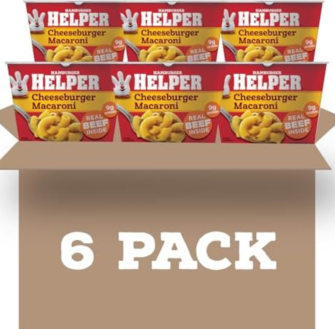 Hamburger Helper Cheeseburger Macaroni Microwave Cup (2 oz - 24 Pack) No Artificial Flavors, Ready in 4 Minutes, Quick Meals for Midweek Dinners, Busy Evenings & Families On-the-Go, Best By: 06/18/2026