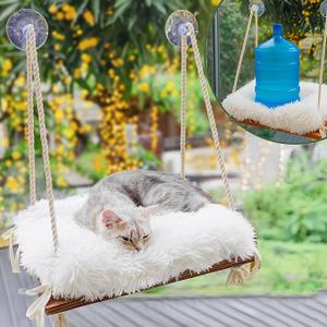 Cat Hammock with IndustrialGrade Suction Cups  Solid Pine Wood Seat, Soft Cushion  42 lb Capacity