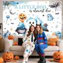 7x5ft Halloween Baby Shower Backdrop for Boys A Little Boo is Almost Due Blue Background Decorations Halloween Cute Ghost Boo Newborn Baby Party Photo Booth Props