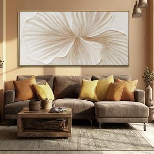 Large Framed White Floral Wall Art Textured Abstract Flower Canvas Painting Modern Minimalist Artwork for Living Room Bedroom Office 29x58 Inch