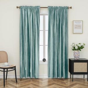 PLEASANT BOULEVARD Velvet Curtains [2 Panels] Heavy Blackout Window Drapes with Rod Pocket, Thermal Insulated Darkening Curtains for Living Room, Bedroom, & Home Decor (52" W x 95" L, Greyish Blue)