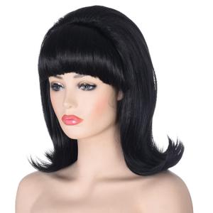 Morvally Black Beehive Wig with Retro Bangs for Women 60s 70s Pinup Bouffant Wigs for Vintage Costume Cosplay Halloween Party
