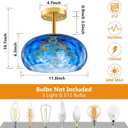 Blue Semi Flush Mount Ceiling Light, 12''& 3-Light Vintage Ceiling Light Fixture, Brass Indoor Hammered Glass Shade for Entryway, Bedroom, Kitchen, Living Room, Hallway, Farmhouse Bulbs Not Included
