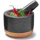 Mortar and Pestle Set with Detachable Anti-Scratch Wood Base, Natural Granite Extra Large 6.06inch Pestle Stone Grinder Bowl Ideal for Grinding Spices Chillis Pesto Guacamole (Granite)
