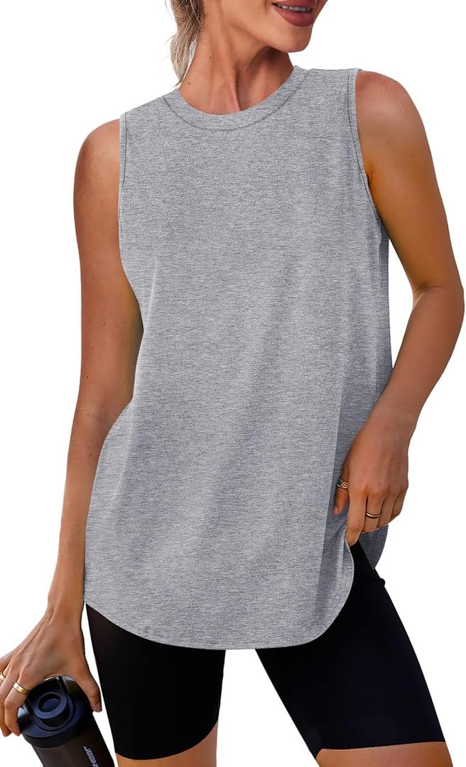 Womens Workout Tank Tops Lightweight Sleeveless Shirts for Women Loose Fit Tops for Athletic Running Tennis Yoga (Medium), Light Gray