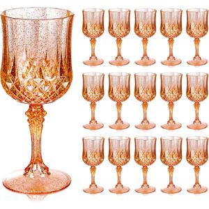 Ciaell 24PCS Amber Plastic Wine Glasses - 7 Oz Amber Vintage Drinking Glasses - Disposable Water Goblets Set for Party Wedding, Bar, Wine, Beer