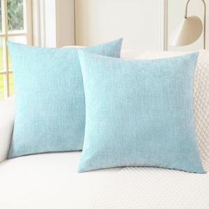CaliTime Throw Pillow Covers Decorative 16 X 16 Inches Pack of 2 Cozy Chenille Cushion Cases for Couch Sofa Bed Living Room Home Light Blue Grey CaliTime Throw Pillow Covers Decorative 16 X 16 Inches Pack of 2 Cozy Chenille Cushion Cases for Couch Sofa Bed Living Room Home Light Blue Grey