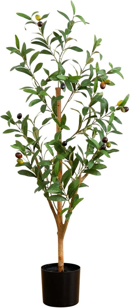 Nearly Natural Olive Tree - 3FT Tall Silk Faux Olive Tree for Home and Office Decor, Realistic Branches and Lifelike Fruits, Natural Wood Trunk, Potted