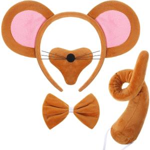 Norme Mouse Costume Accessory Set Rat Ear Headband Nose Tail and Bow Tie for Adults Halloween Animal Cosplay Party(Brown)