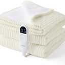 Bedsure GentleSoft Electric Blanket Twin - Soft Ribbed Flannel Heated Blanket, Heating with 10 Time Settings, 6 Heat Settings, and 8 hrs Timer Auto Shut Off, Gifts for Grandma (62"x84", Coconut White)