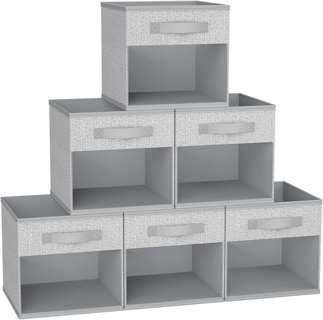 DIMJ Cube Bins, 12.2-Inch Storage Bins Cubes with Window, 6 Packs Collapsible Storage Bins with Handles, Closet Storage Baskets for Organizing Living Room, Office, Blended