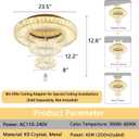 Modern Chandelier for Living Room Light Indoor LED Dimmable Lights Ceiling Chandeliers for Dining Room Bedroom Entryway Gold 45W LEDs Fixtures 3600 Lumens, W24"