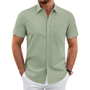 J.VER Mens Short Sleeve Dress Shirts Wrinkle Free Casual Button Down Shirt Summer Stretch Formal Shirt with Pocket (Green, S)