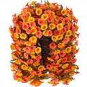 Artificial Fall Fake Hanging Flowers Plants Basket for Outdoor Autumn Decoration, Faux Silk Morning Glory Long Stems Vines Realistic UV Resistant for Outside Home Porch Garden (Fall Orange+Yellow)