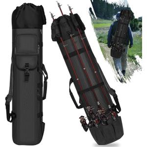 Fishing Bag Fishing Rod Case, Oxford Portable Folding Fishing Pole Bag Large Capacity Outdoor Waterproof Tackle Storage Travel Backpack Carry Organizer Fishing Accessories for Fishing Hiking, Black